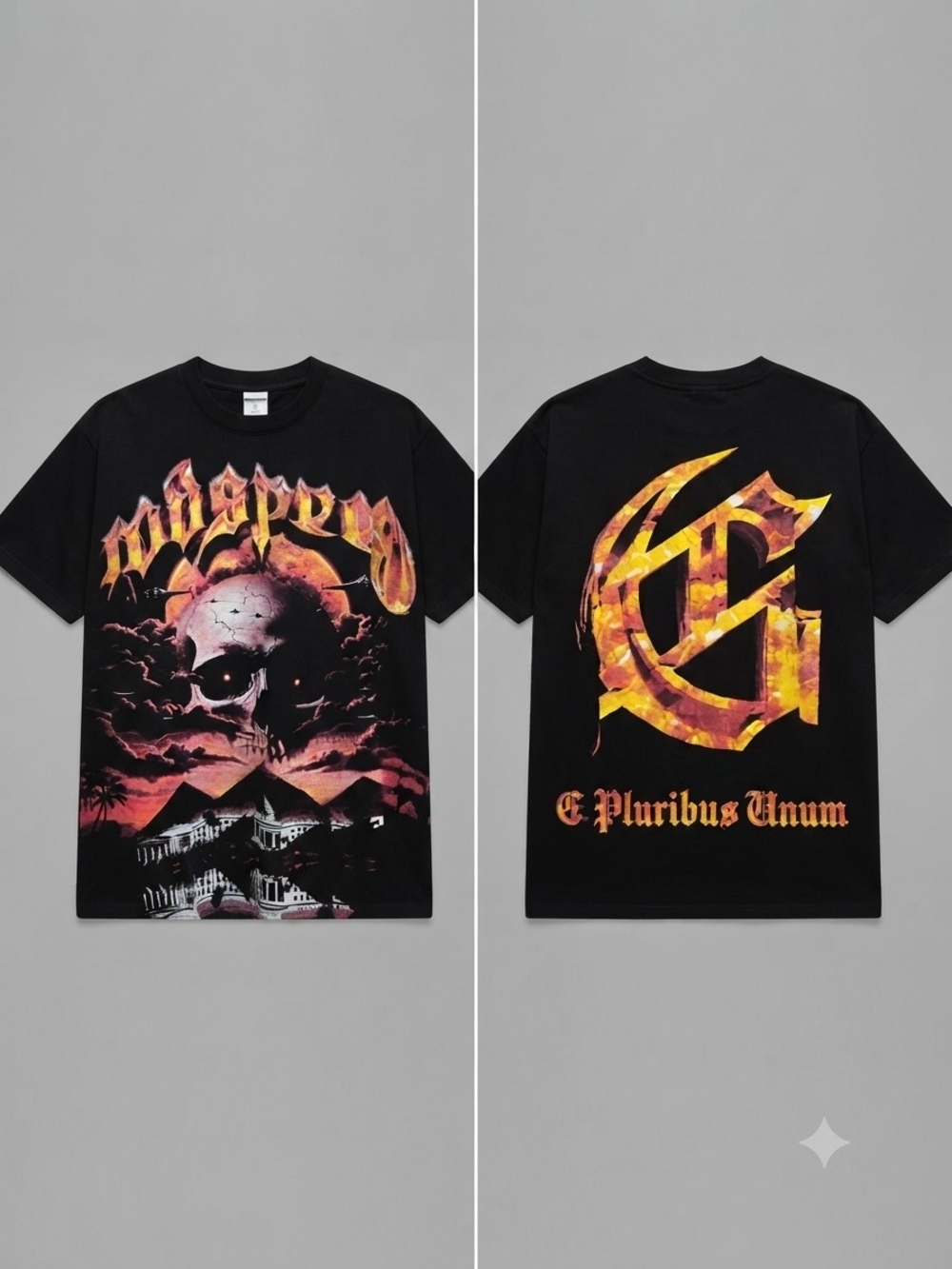 GODSPEED Graphic Black Tee with Orange-Pink Skull Print